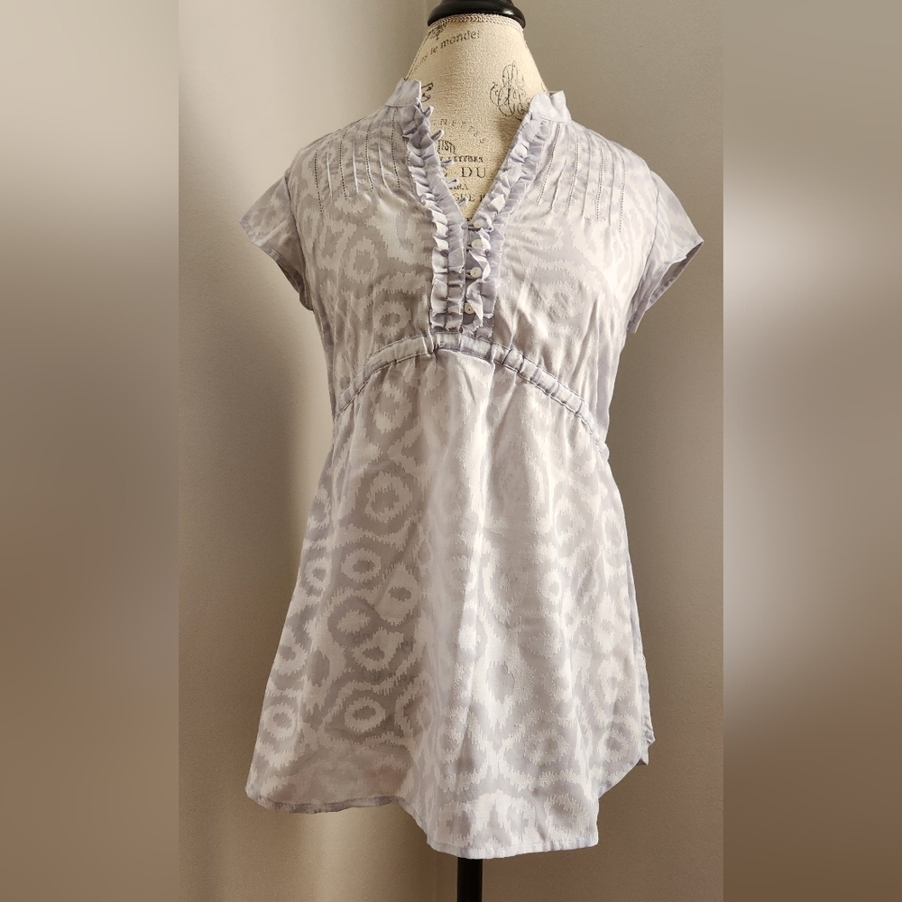 CALVIN KLEIN light blue belted blouse with ruffle in size S